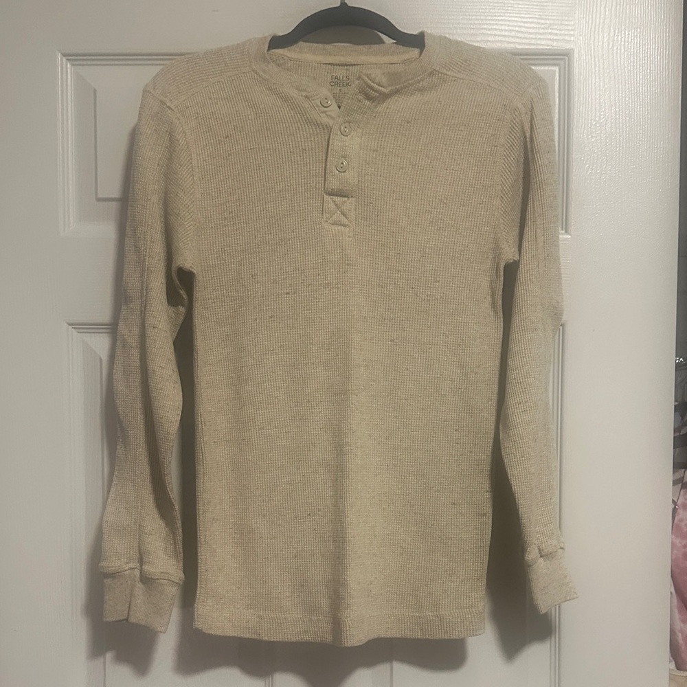 Falls Creek Men's Long Sleeve Beige Henley